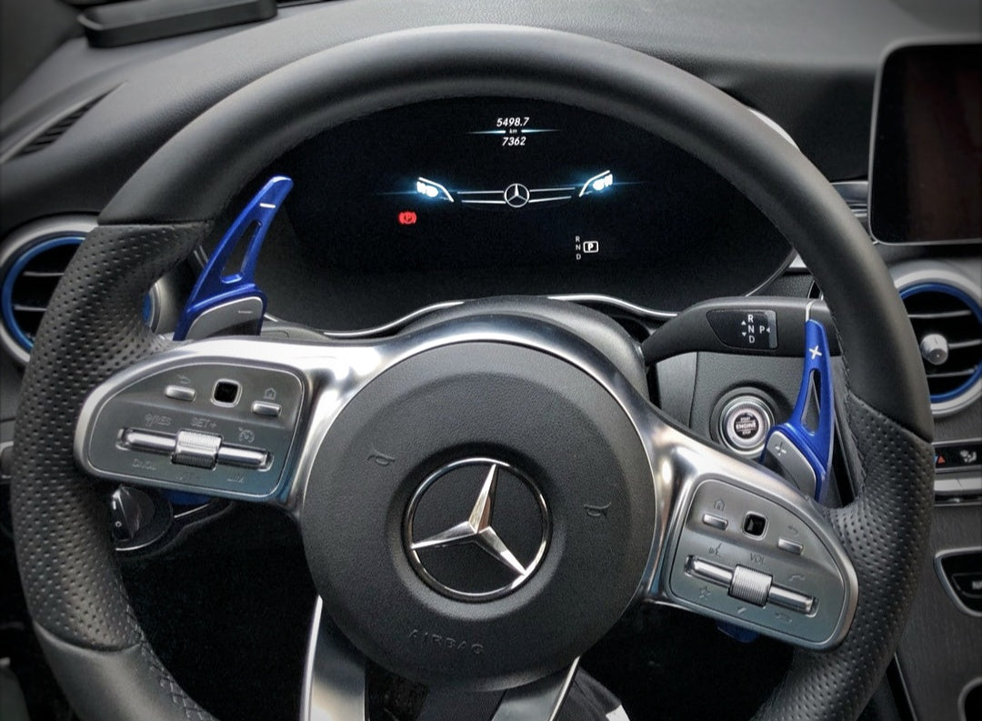AMG-Style aluminum steering wheel shifting paddles for Mercedes-Benz (2012 to 2020) Mercedes-Benz Euro Premium Parts Blue