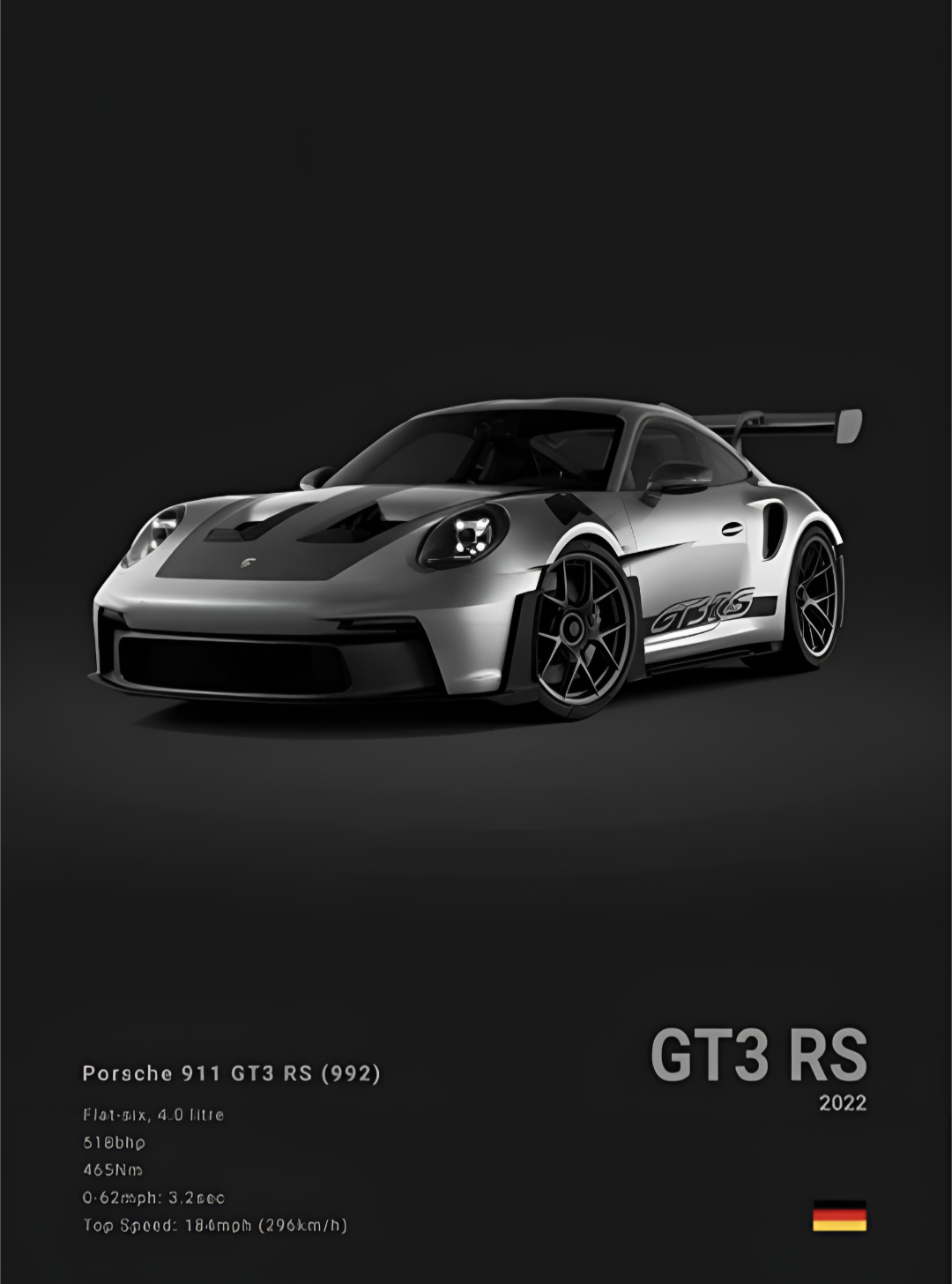 Porsche 991 (992) GT3 RS car poster | Wall Art for your interior decoration Euro Premium Parts Dark 12" by 18"