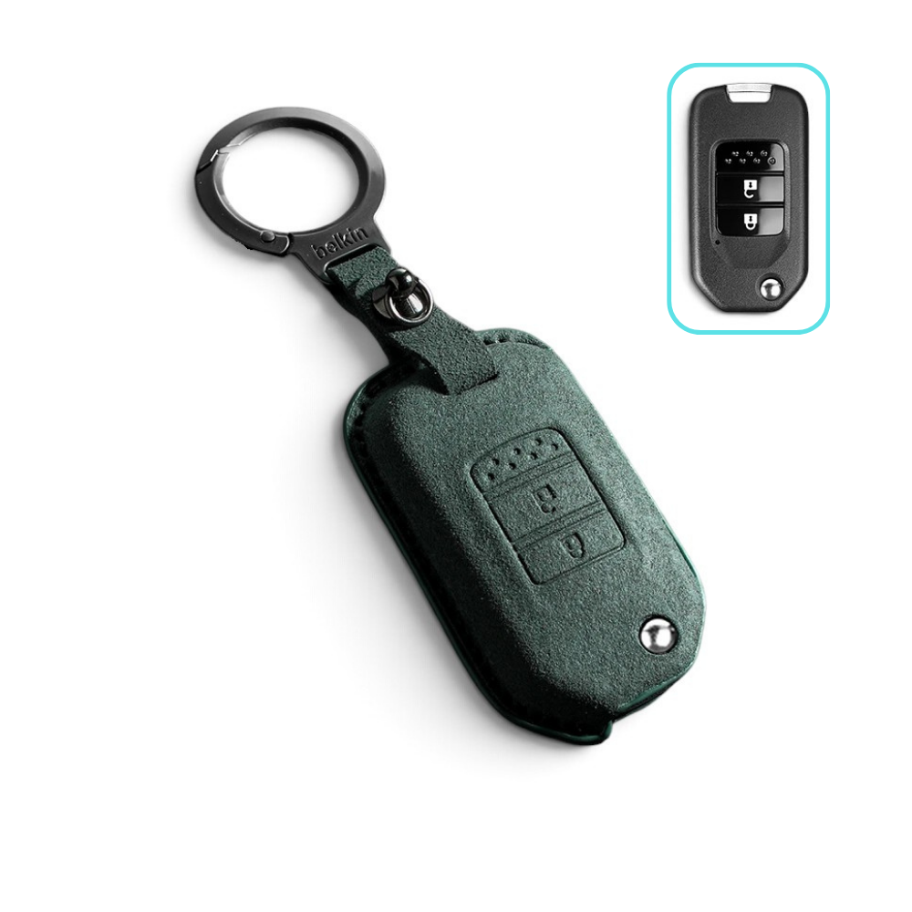 Alcantara Honda Key Case and Key Chain – Protective Key Fob Cover Civic Jazz Fit Odyssey Accord CR-V HR-V