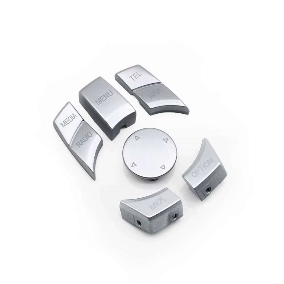 iDrive control buttons replacement kit for BMW 6 Series E63 (2004 - 2011) BMW Euro Premium Parts Silver Top left "MEDIA", Bottom right "MAP"
