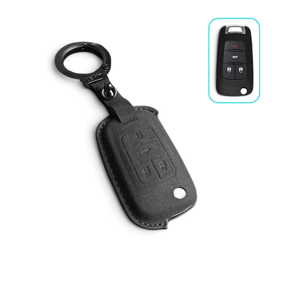 Alcantara Chevrolet Key Case and Key Chain – Protective Key Fob Cover Key Cases Euro Premium Parts Black 4 Buttons