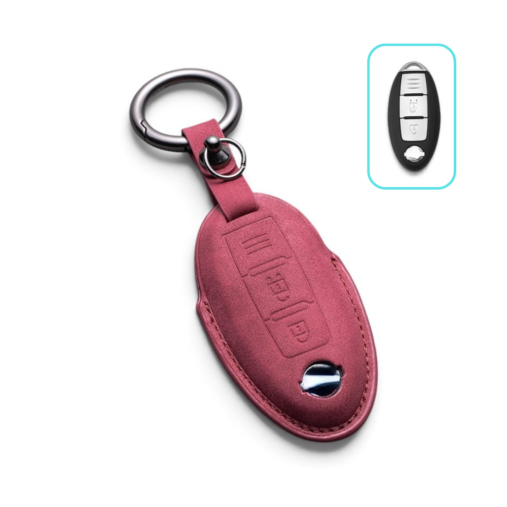 Alcantara Nissan Key Case and Key Chain – Protective Key Fob Cover Key Cases Euro Premium Parts Dark Red Key Type C