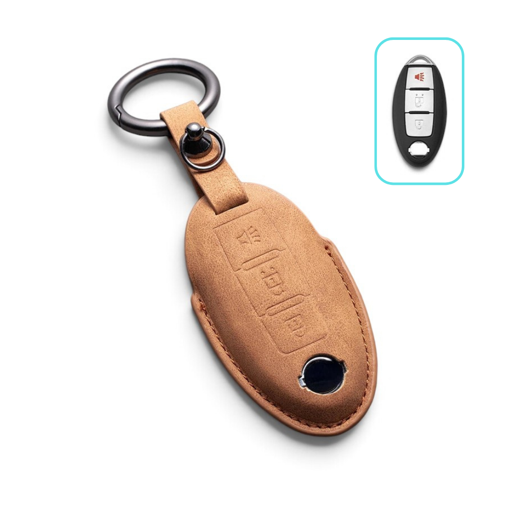 Alcantara Nissan Key Case and Key Chain – Protective Key Fob Cover Key Cases Euro Premium Parts Tan Key Type B