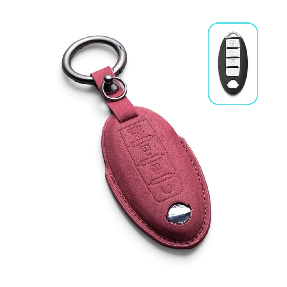 Alcantara Nissan Key Case and Key Chain – Protective Key Fob Cover Key Cases Euro Premium Parts Dark Red Key Type E