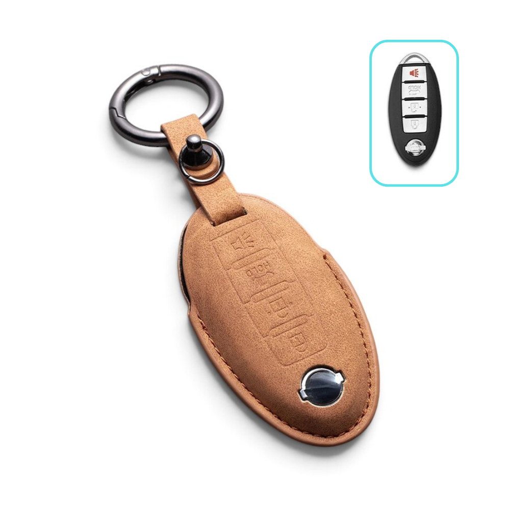 Alcantara Nissan Key Case and Key Chain – Protective Key Fob Cover Key Cases Euro Premium Parts Tan Key Type D