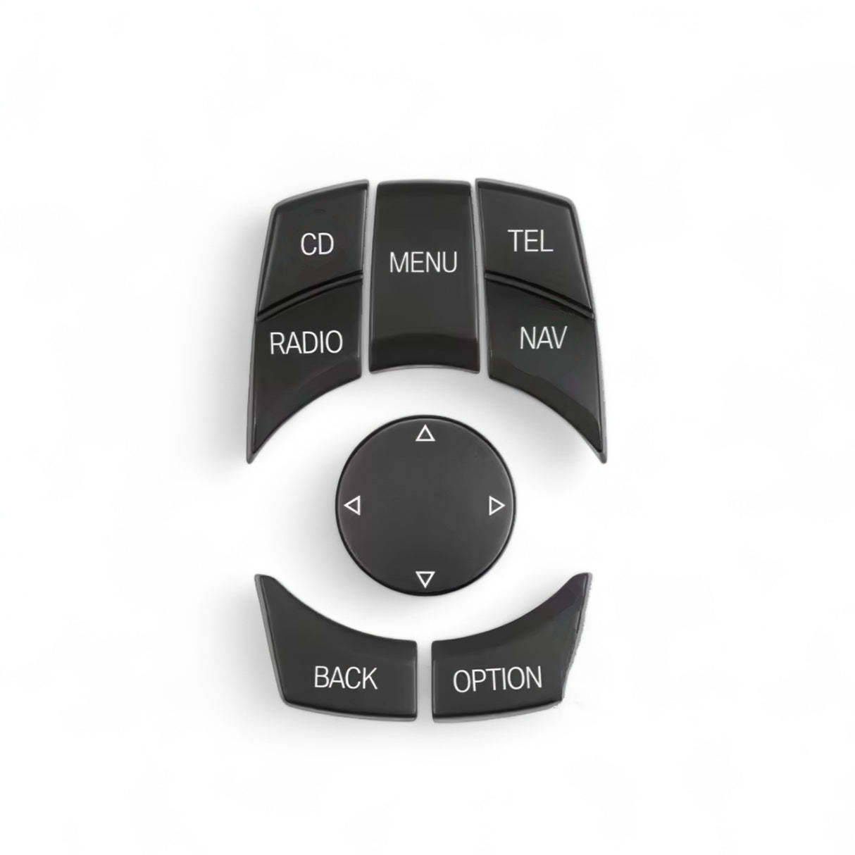 iDrive control buttons replacement kit for BMW 5 Series E60 (2004 - 2010) BMW Euro Premium Parts Black Top left "CD", Bottom right "NAV"