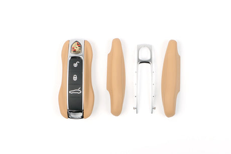Leather Porsche Key Case – Protective Key Fob Cover For Porsche Cayenne Panamera Macan 911 Cayman Boxster Key Cases Euro Premium Parts Tan B