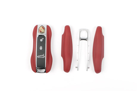 Leather Porsche Key Case – Protective Key Fob Cover For Porsche Cayenne Panamera Macan 911 Cayman Boxster Key Cases Euro Premium Parts Dark Red B
