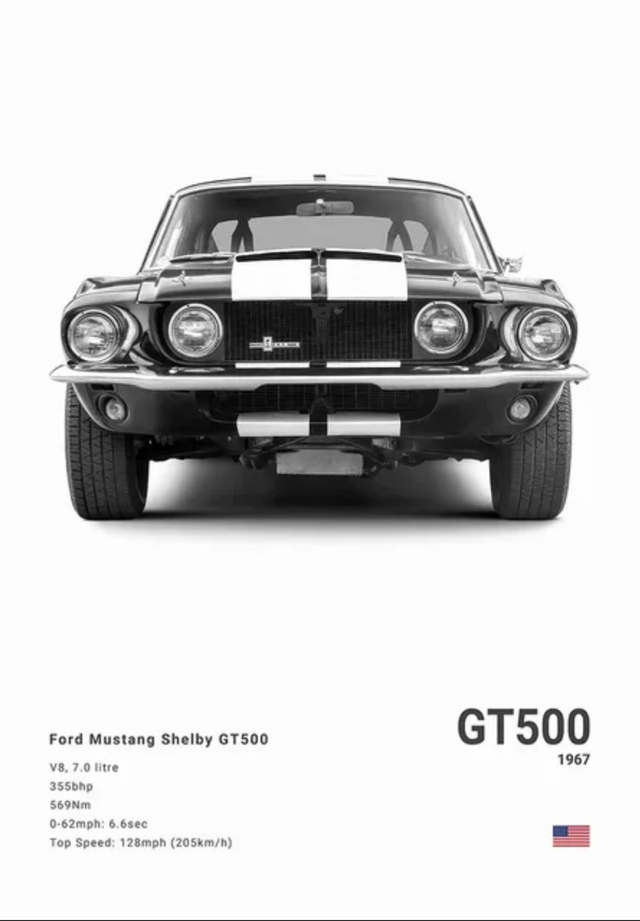 1967 Shelby GT500 car poster | Wall Art for your interior decoration Euro Premium Parts Light 12" by 18"