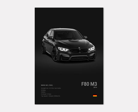 BMW M3 F80 car poster | Wall Art for your interior decoration Euro Premium Parts Dark 12" by 18"