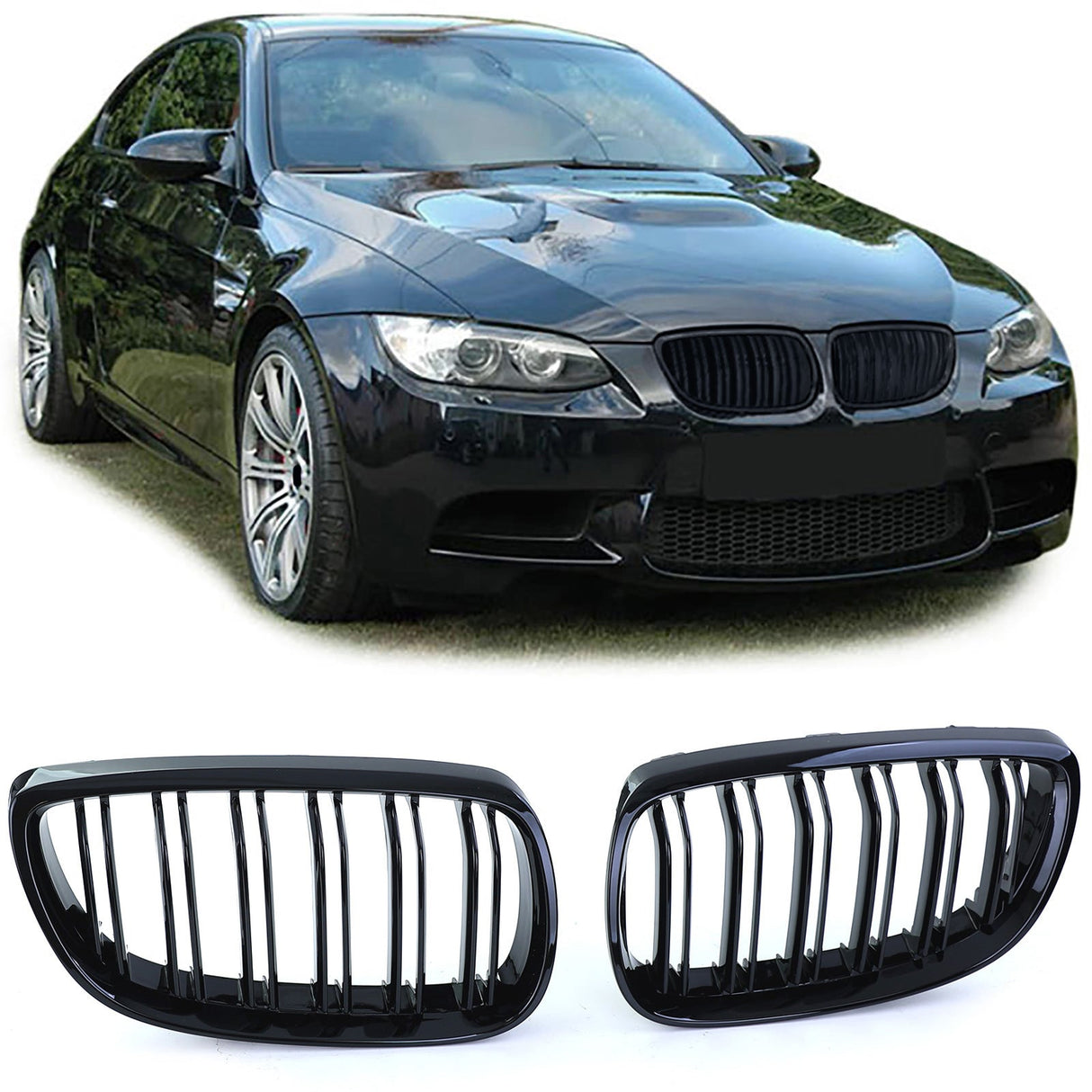 Black Front Kidney Grilles M3-look for BMW 3 Series Coupe E92 E93 (2007 to 2014) BMW Euro Premium Parts