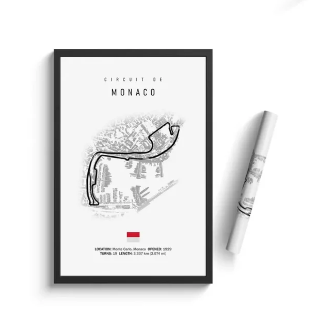 F1 car poster track of Monaco | Wall art for your interior decoration Euro Premium Parts Light 12" by 18"