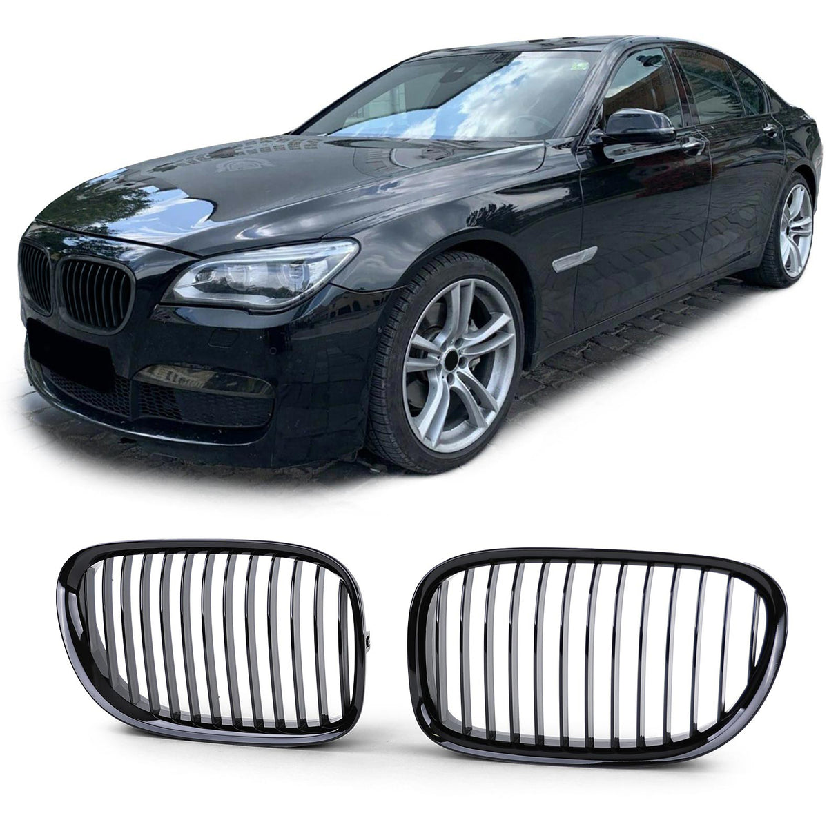 BMW 7 Series F01 F02 Glossy Black Front Grilles (2009 to 2015)