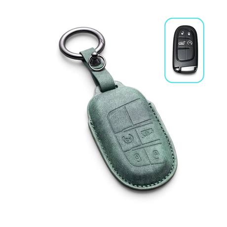 Alcantara Jeep Key Case and Key Chain – Protective Key Fob Cover Wrangeler Compass Renegade Patriot Cherokee Grand Cherokee Key Cases Euro Premium Parts Green 4 Buttons