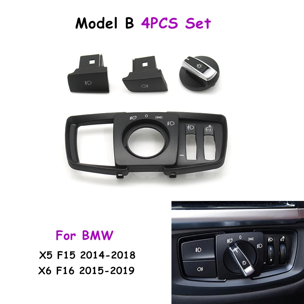 Headlight Switch Knob & Fog Light Buttons For BMW X5 F15 & X6 F16 - 2014 to 2019 BMW > Replacement Buttons Euro Premium Parts 4-piece set - model B