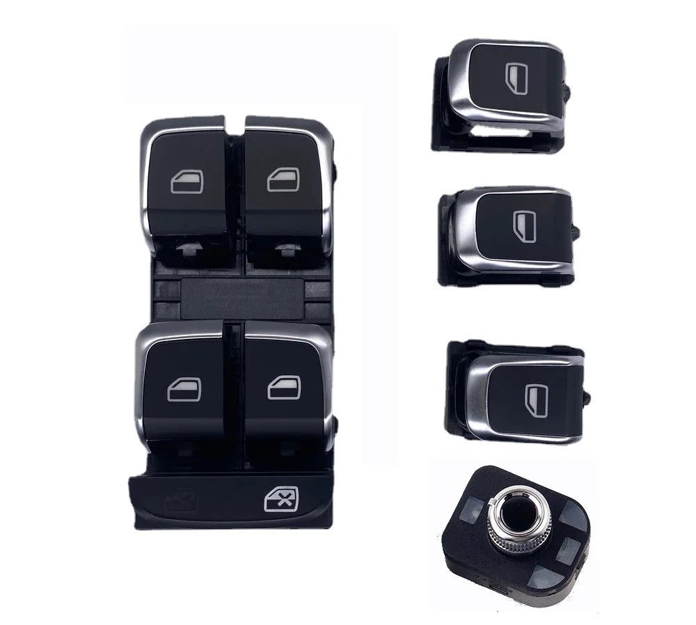 Chrome Window Switches & Side View Knob For Audi A5 B8, A4 B8 & Q5 8R - 2008 to 2014 Audi > Replacement Buttons Euro Premium Parts 5-piece set