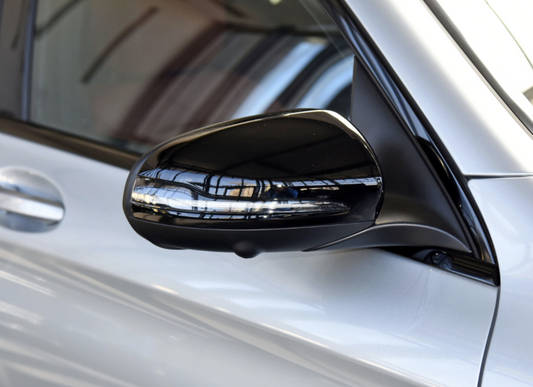 Glossy black mirror caps for Mercedes CLA C118 (2018 to 2025)