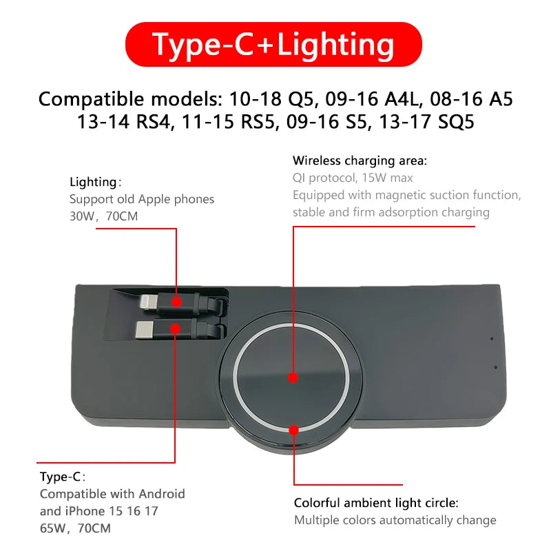 Wireless Charging Dock Audi - USB-C Lightning version