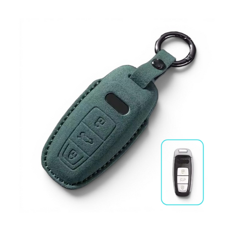 Alcantara Audi Key Case and Key Chain – Protective Key Fob Cover Euro Premium Parts Green In-line (Long Key)