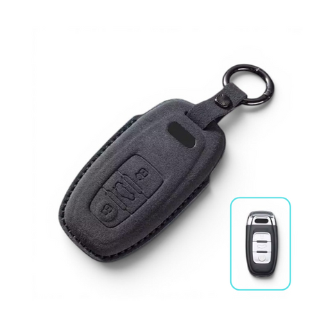 Alcantara Audi Key Case and Key Chain – Protective Key Fob Cover Euro Premium Parts Black In-line (Short Key)