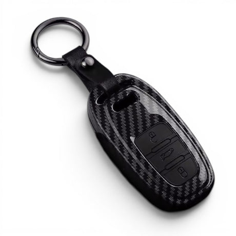 Carbon-Look Audi Key Case and Key Chain – Protective Key Fob Cover Euro Premium Parts Carbon Replica In-line (Short Key)