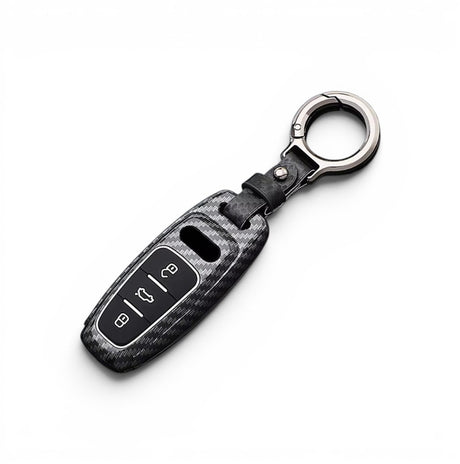Carbon-Look Audi Key Case and Key Chain – Protective Key Fob Cover Euro Premium Parts Carbon Replica In-line (Long Key)