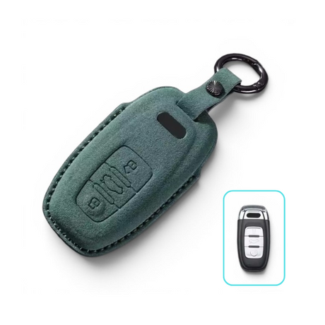 Alcantara Audi Key Case and Key Chain – Protective Key Fob Cover Euro Premium Parts Green In-line (Short Key)