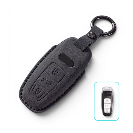 Alcantara Audi Key Case and Key Chain – Protective Key Fob Cover Euro Premium Parts Black In-line (Long Key)