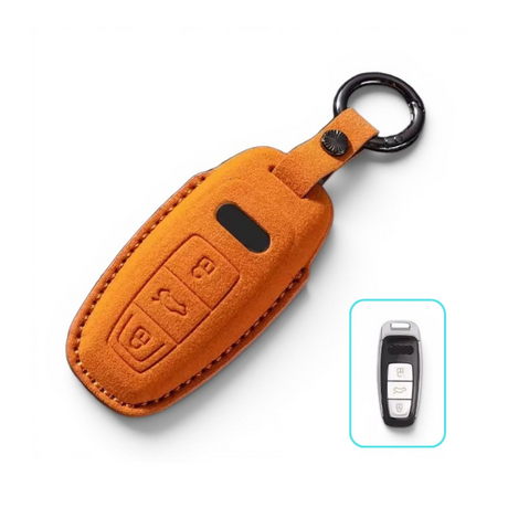 Alcantara Audi Key Case and Key Chain – Protective Key Fob Cover Euro Premium Parts Orange In-line (Long Key)