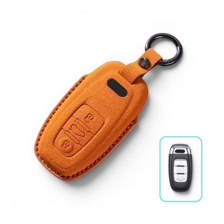 Alcantara Audi Key Case and Key Chain – Protective Key Fob Cover Euro Premium Parts Orange In-line (Short Key)