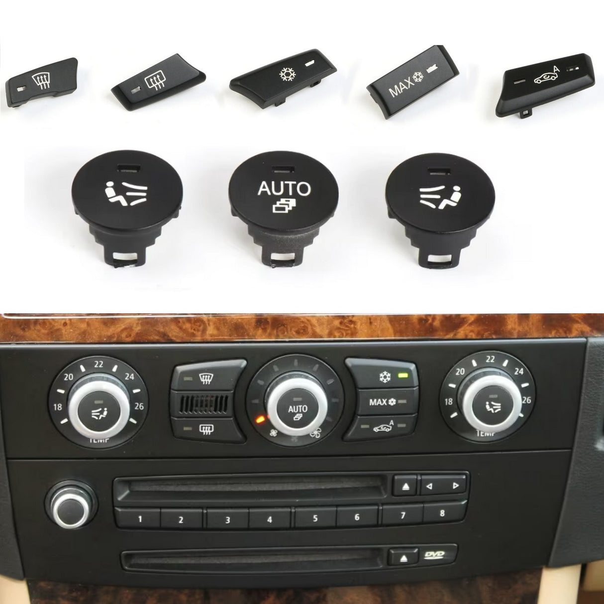 Radio And AC Buttons Knobs Replacement Kit for BMW 5 Series E60 E61 (2003 - 2010)