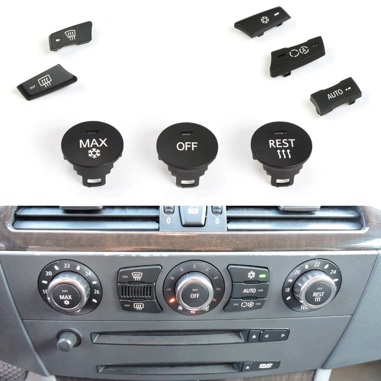 Radio And AC Buttons Knobs Replacement Kit for BMW 5 Series E60 E61 (2003 - 2010)