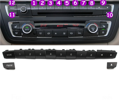 Radio And AC Buttons Replacement Kit for BMW 1 Series F20 (2011 - 2019) BMW > Replacement Trims Euro Premium Parts AC/Buttons Layout B (x10)