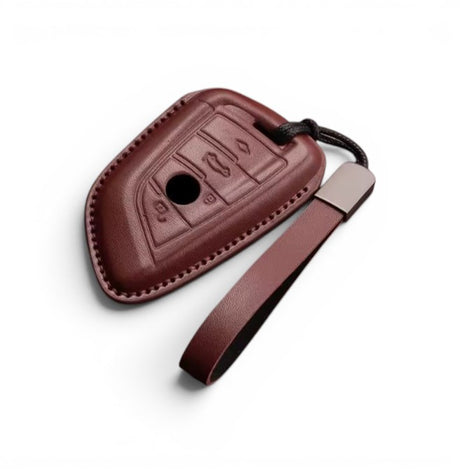 Leather BMW Key Case and Key Chain – Protective Key Fob Cover Euro Premium Parts Dark Red Triangle Type