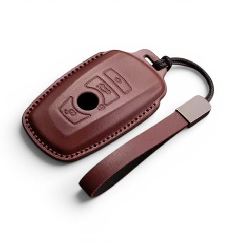 Leather BMW Key Case and Key Chain – Protective Key Fob Cover Euro Premium Parts Dark Red Square Type