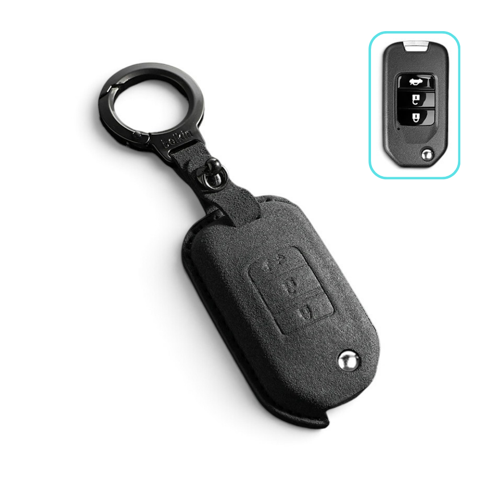 Alcantara Honda Key Case and Key Chain – Protective Key Fob Cover Civic Jazz Fit Odyssey Accord CR-V HR-V