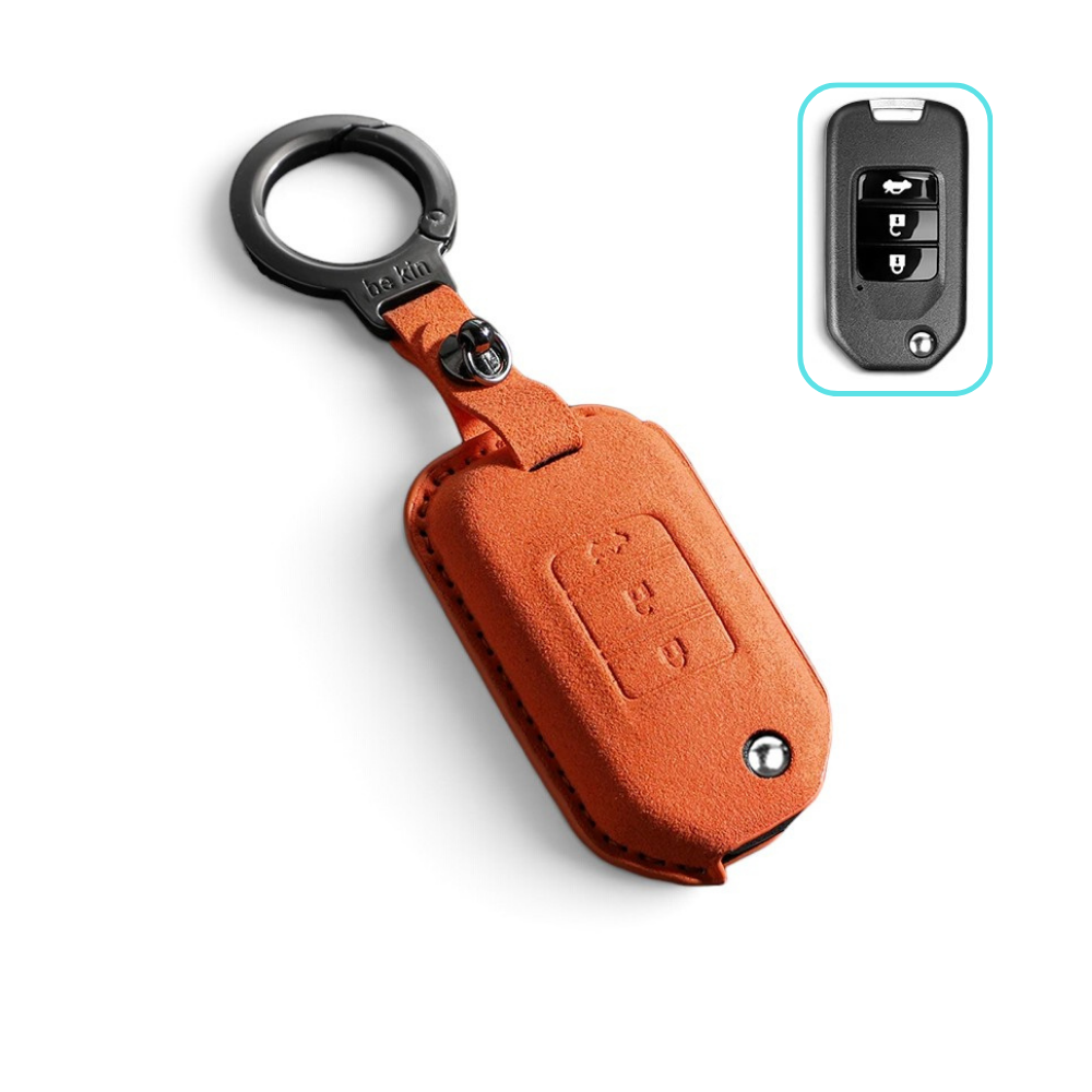 Alcantara Honda Key Case and Key Chain – Protective Key Fob Cover Civic Jazz Fit Odyssey Accord CR-V HR-V