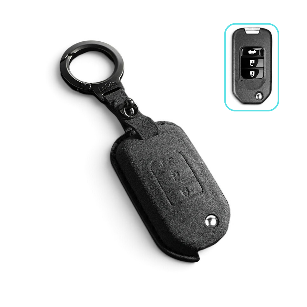 Alcantara Honda Key Case and Key Chain – Protective Key Fob Cover Civic Jazz Fit Odyssey Accord CR-V HR-V