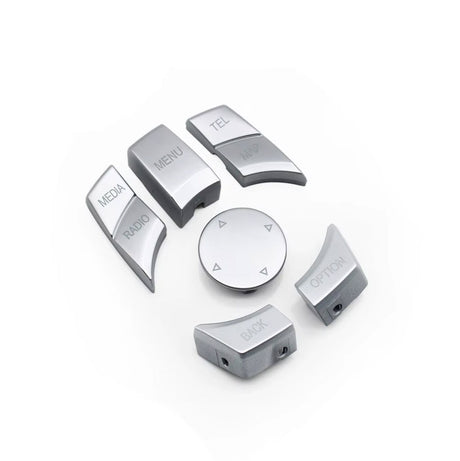 iDrive control buttons replacement kit for BMW 6 Series E63 (2004 - 2011) BMW Euro Premium Parts Silver Top left "MEDIA", Bottom right "MAP"
