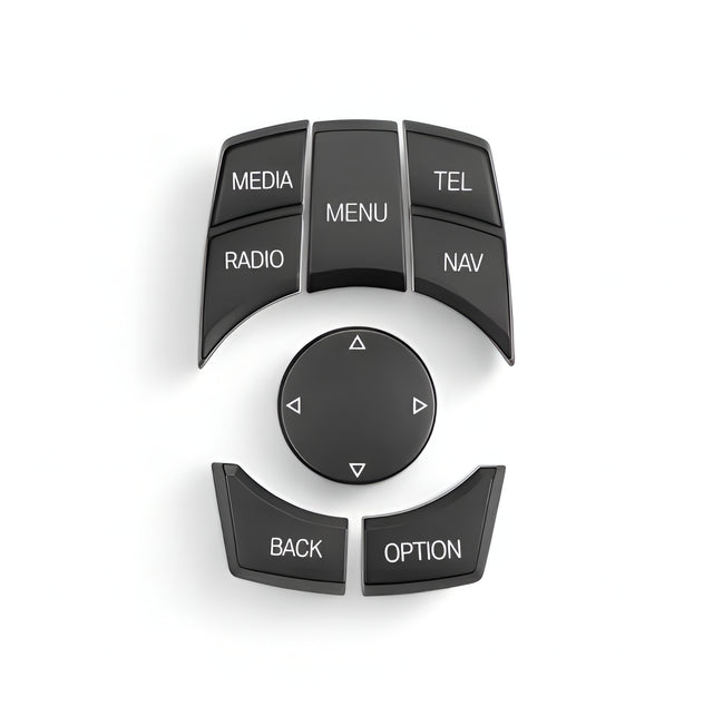 iDrive control buttons replacement kit for BMW 6 Series E63 (2004 - 2011) BMW Euro Premium Parts Black Top left "MEDIA", Bottom right "NAV"