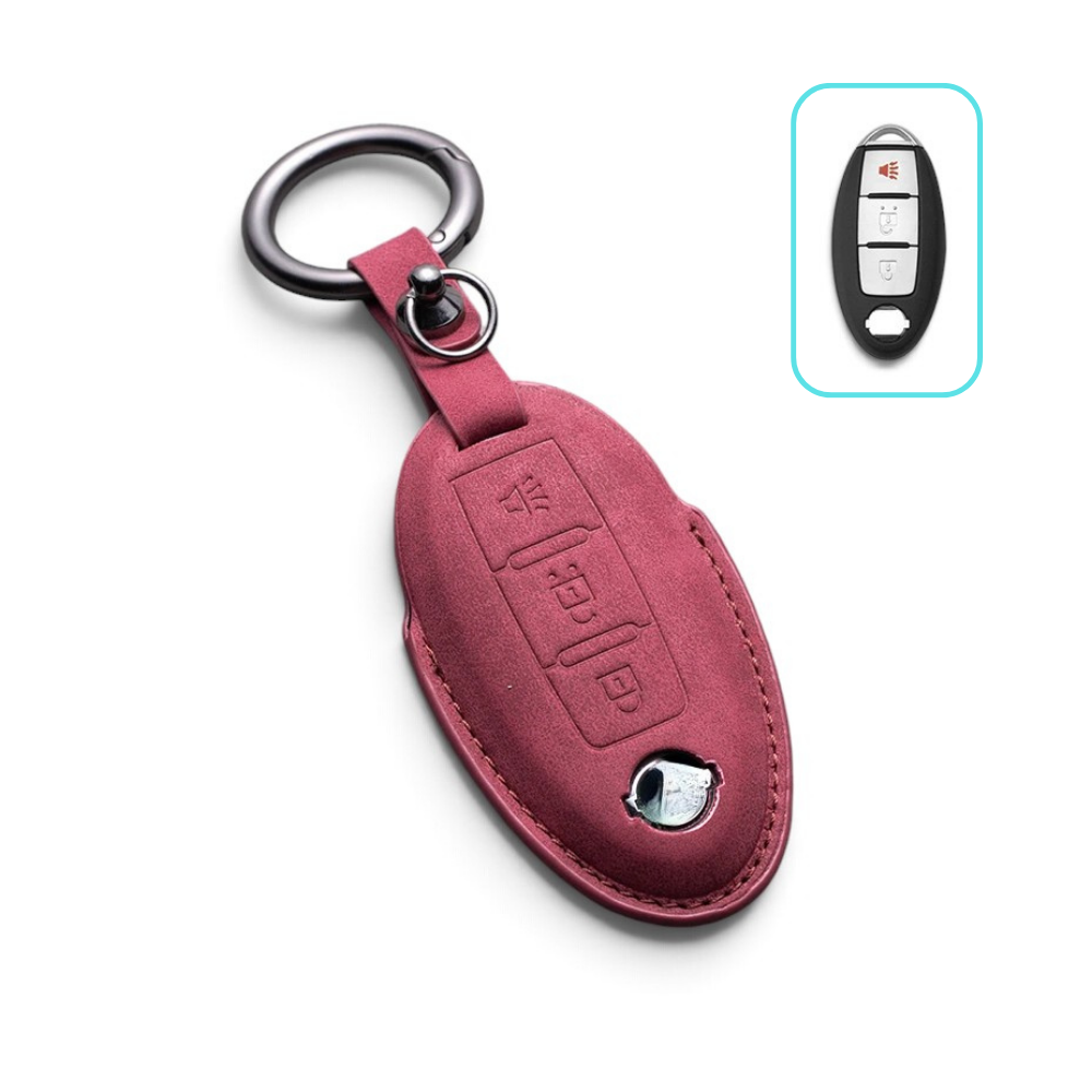 Alcantara Nissan Key Case and Key Chain – Protective Key Fob Cover Key Cases Euro Premium Parts Dark Red Key Type B