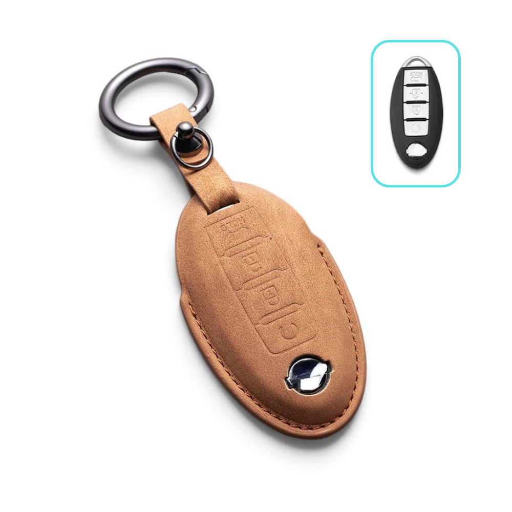 Alcantara Nissan Key Case and Key Chain – Protective Key Fob Cover Key Cases Euro Premium Parts Tan Key Type E