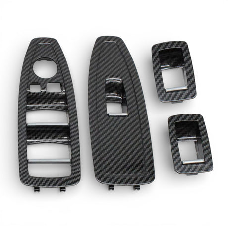 Window Switch Trim Plates in Black, Beige, Gray and Carbon look for BMW 4 Series F32 M4 F82 - 2012 to 2019 Euro Premium Parts Carbon replica (complete kit only) Complete Kit (x4) (with folding mirrors)