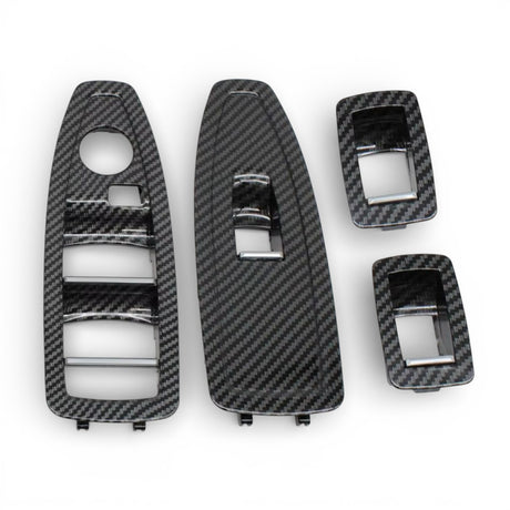 Window Switch Trim Plates in Black, Beige, Gray and Carbon look for BMW 4 Series F32 M4 F82 - 2012 to 2019 Euro Premium Parts Carbon replica (complete kit only) Complete Kit (x4) (without folding mirrors)