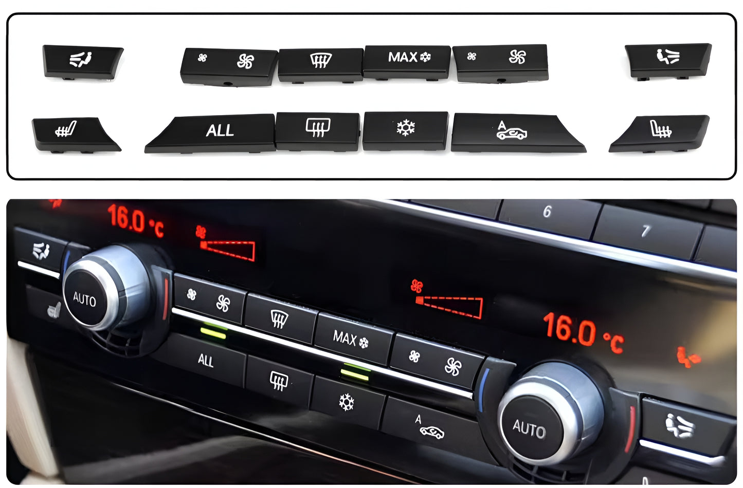 Set of climate control buttons for BMW 5 Series and M5 F10 (2010 to 2017)