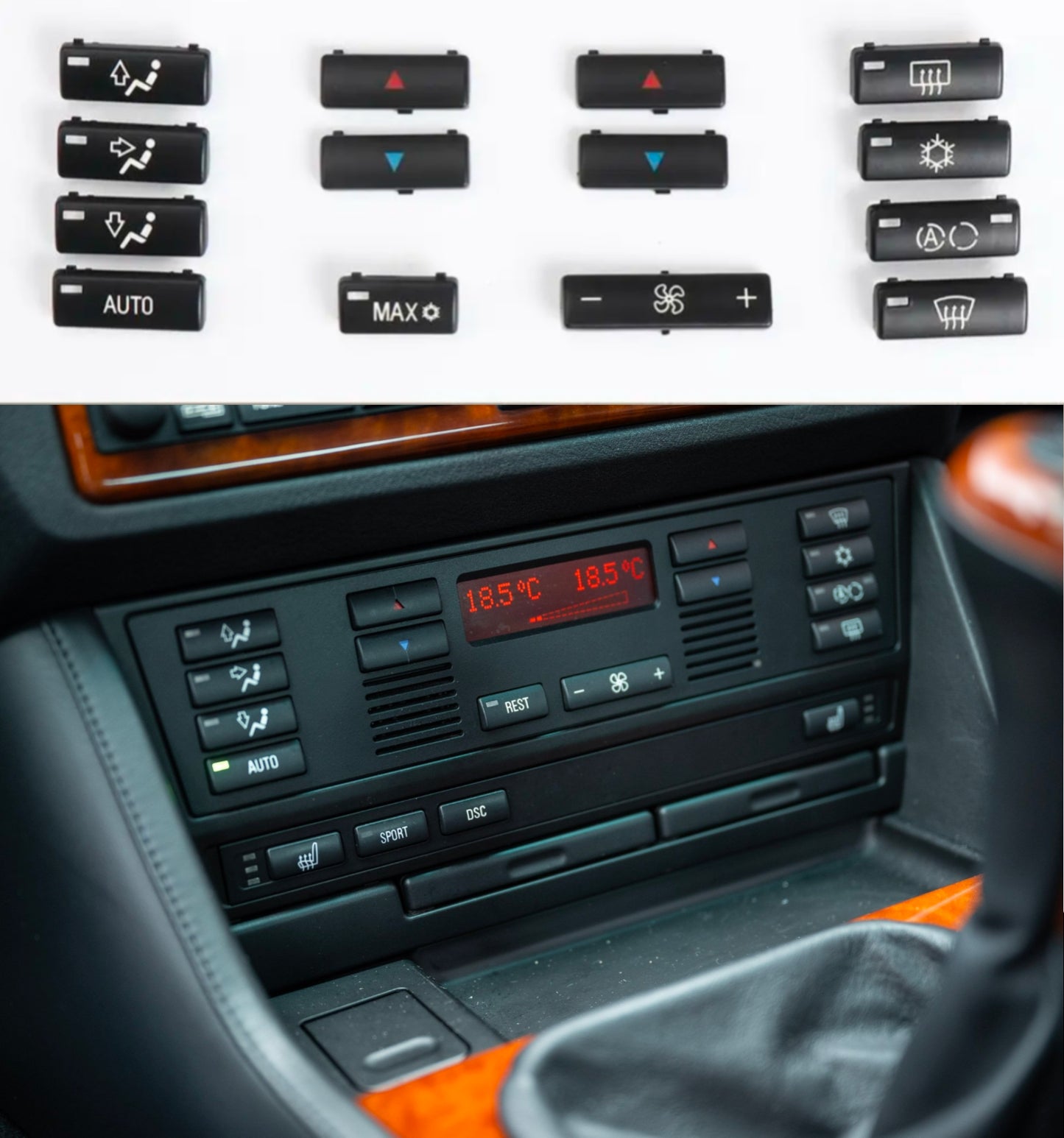 Set of 16 climate control buttons for BMW 5 Series M5 E39 (1996 to 2003)